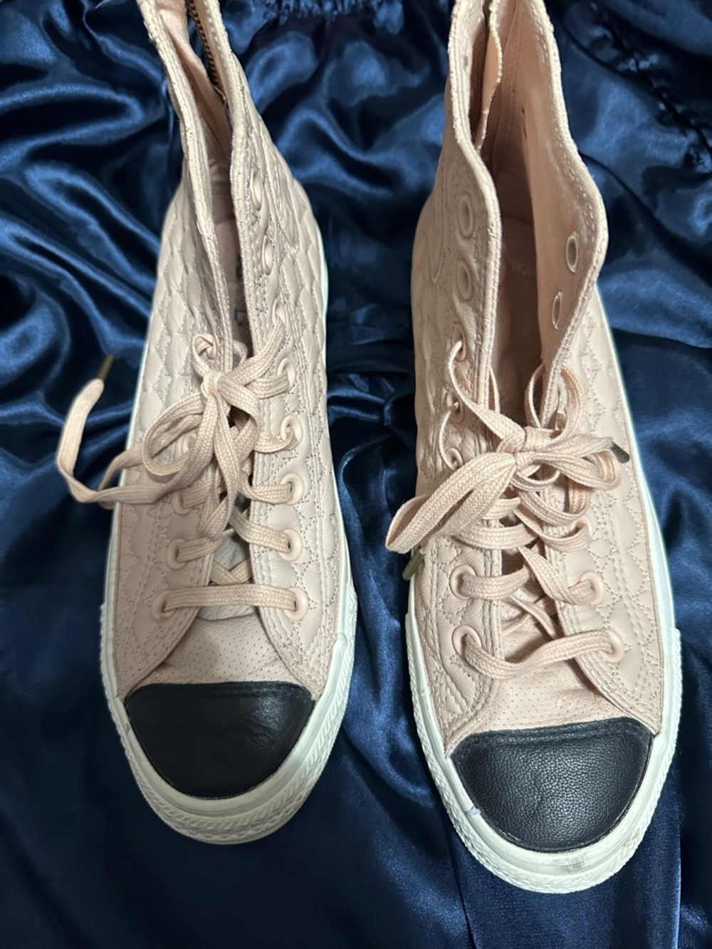 Converse Women's Quilted High-Top Sneakers in Blush with Black Toe Caps